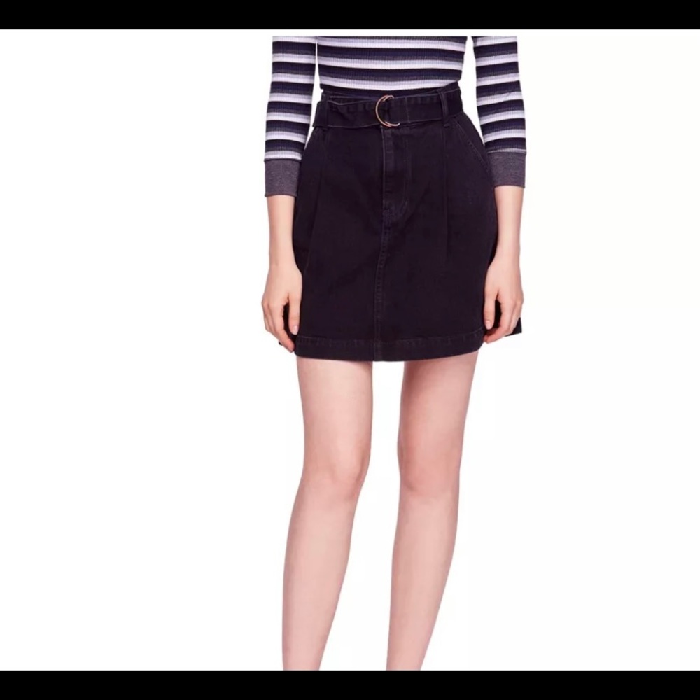 Free People Denim Skirt Belted High Waisted Black
